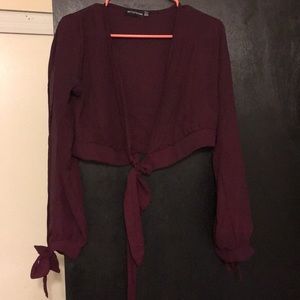 Burgundy front tie shirt